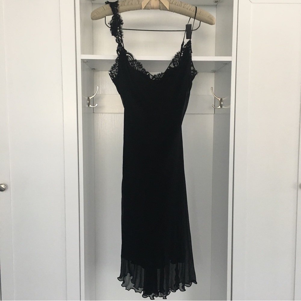 Vintage Betsey Johnson Black Slip Midi Dress, Size 6